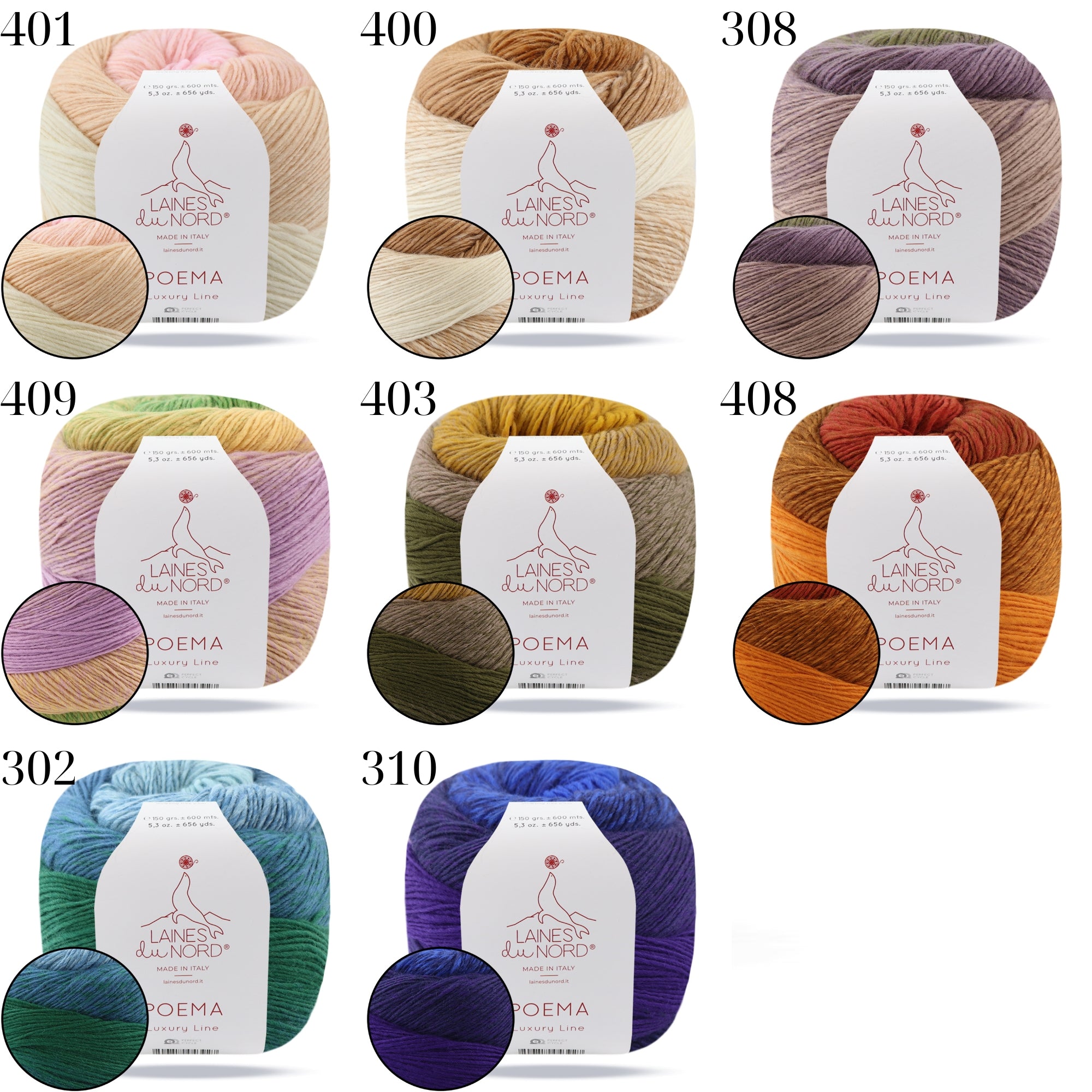 Laines du Nord Poema, 8 colors, 5.29 oz / 656 yds