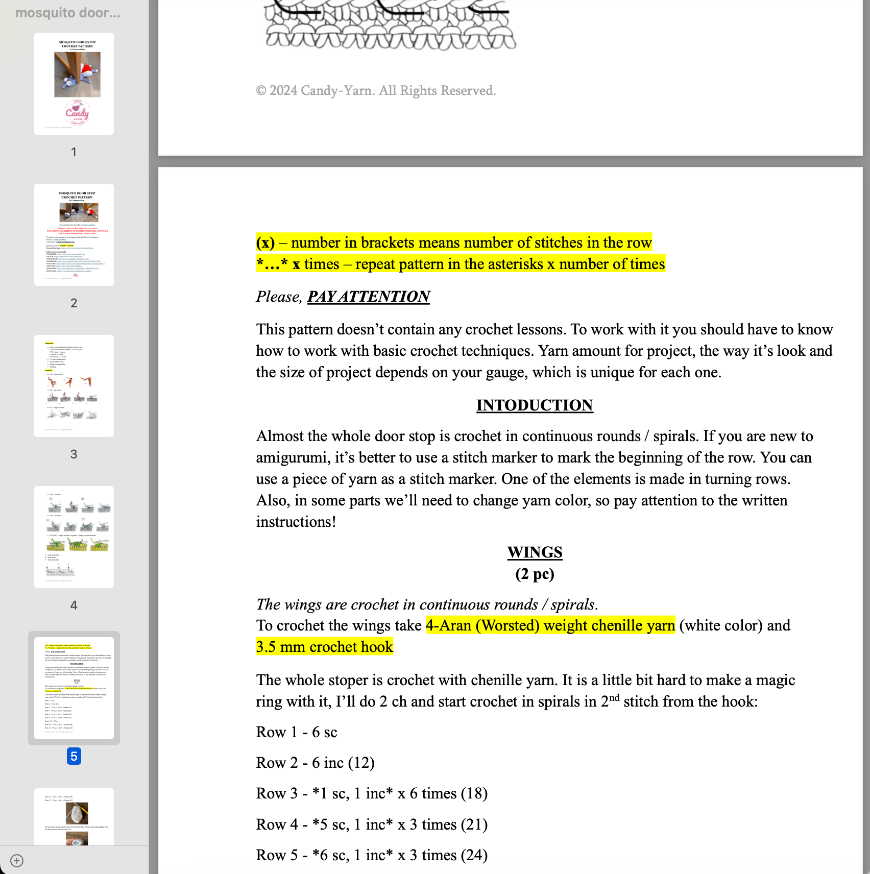 Mosquito Door Stopper Crochet Kit (skill level Beginner)