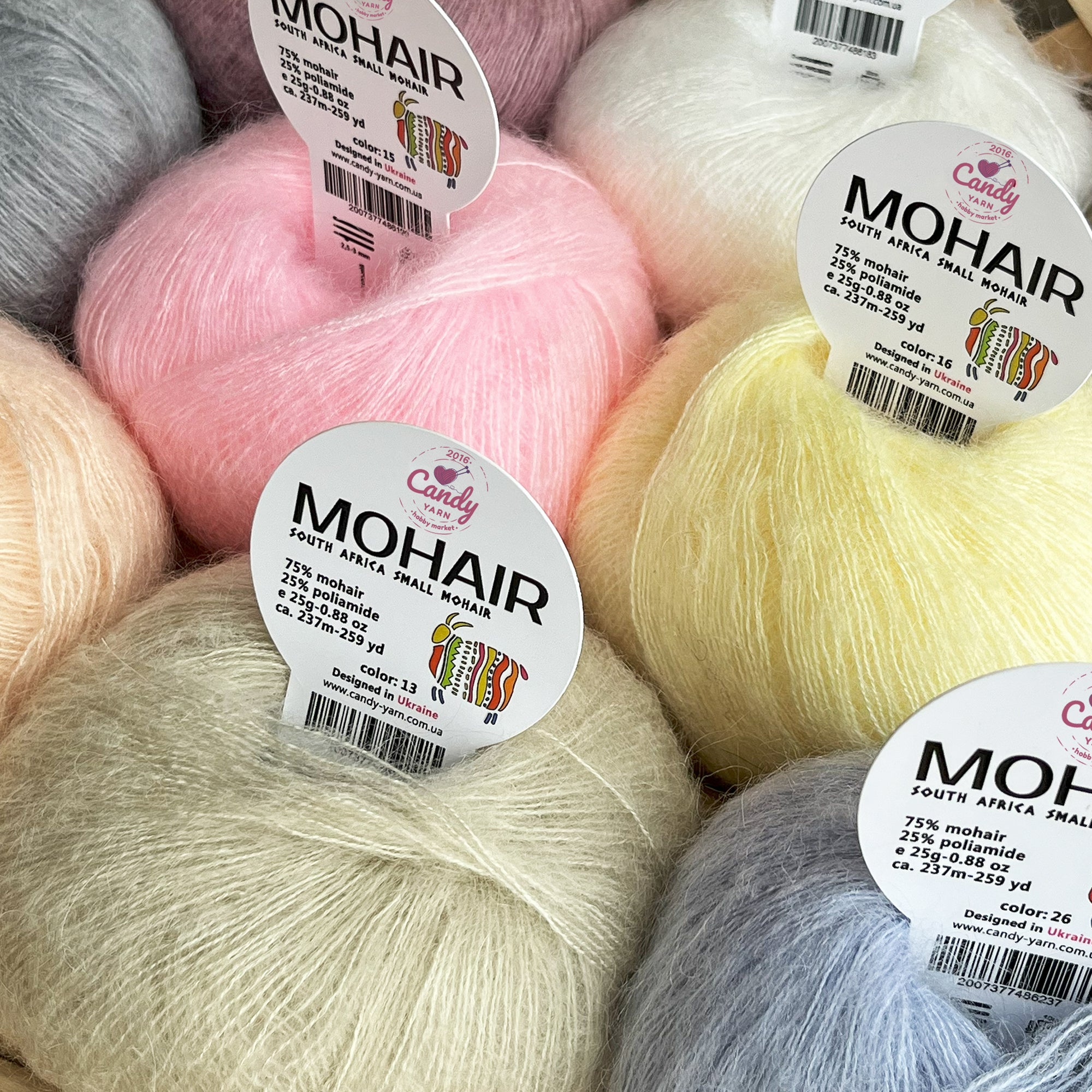 Candy-Yarn Mohair, 10 colors, 0.99 oz / 259 yards