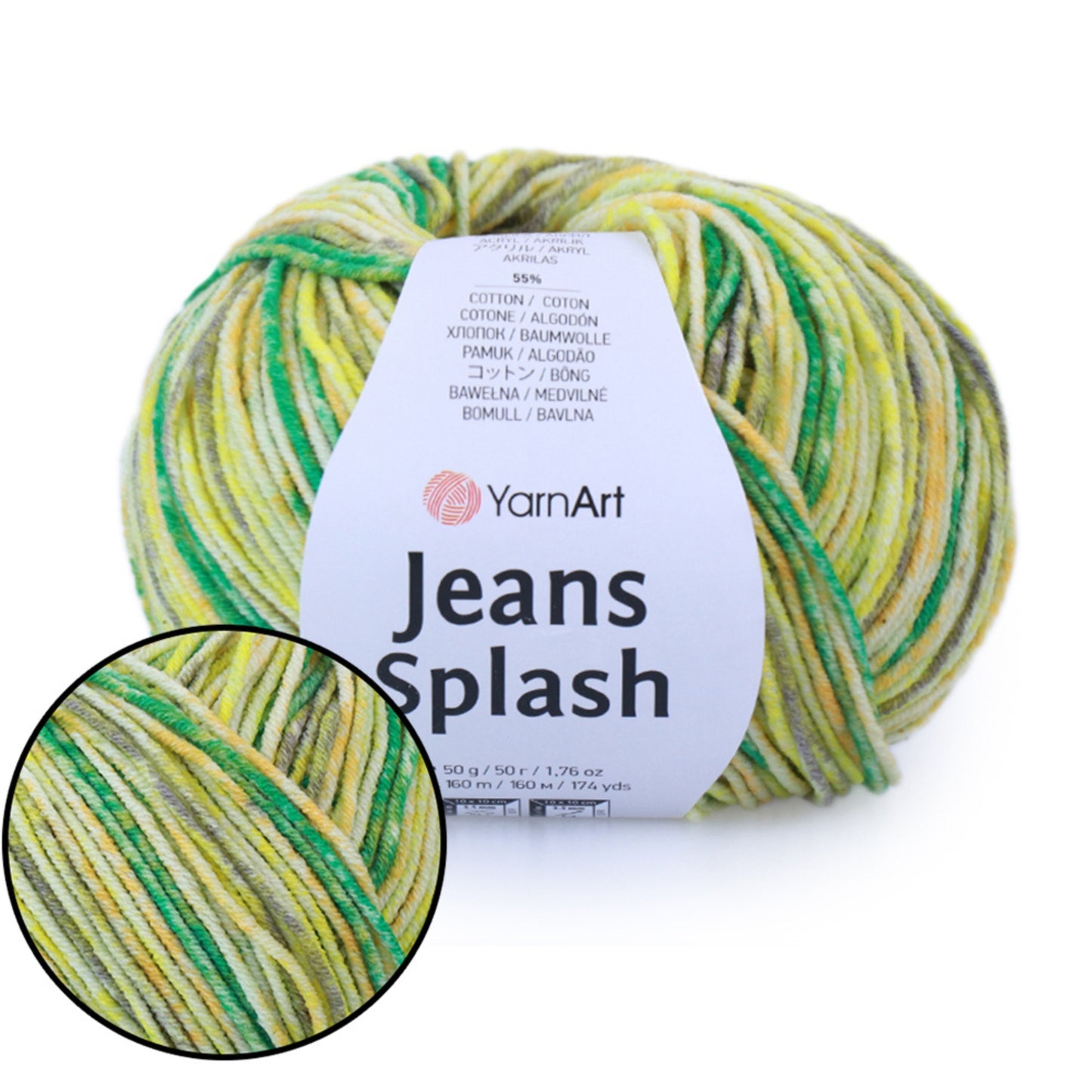 YarnArt Jeans Splash, 8 colors, 1.76 oz / 174 yds