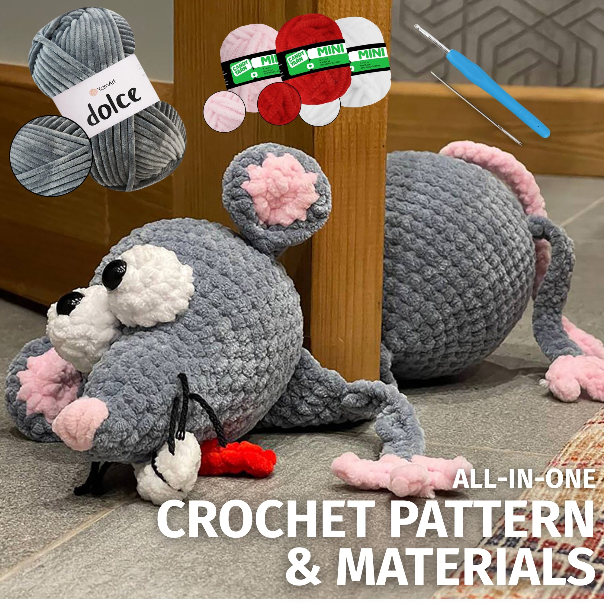 Rat Door Stopper Crochet Kit (skill level Beginner)