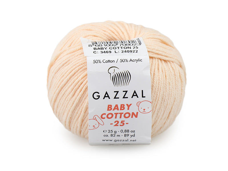 Gazzal Baby Cotton 25, 24 colors, 0.88 oz / 90 yards