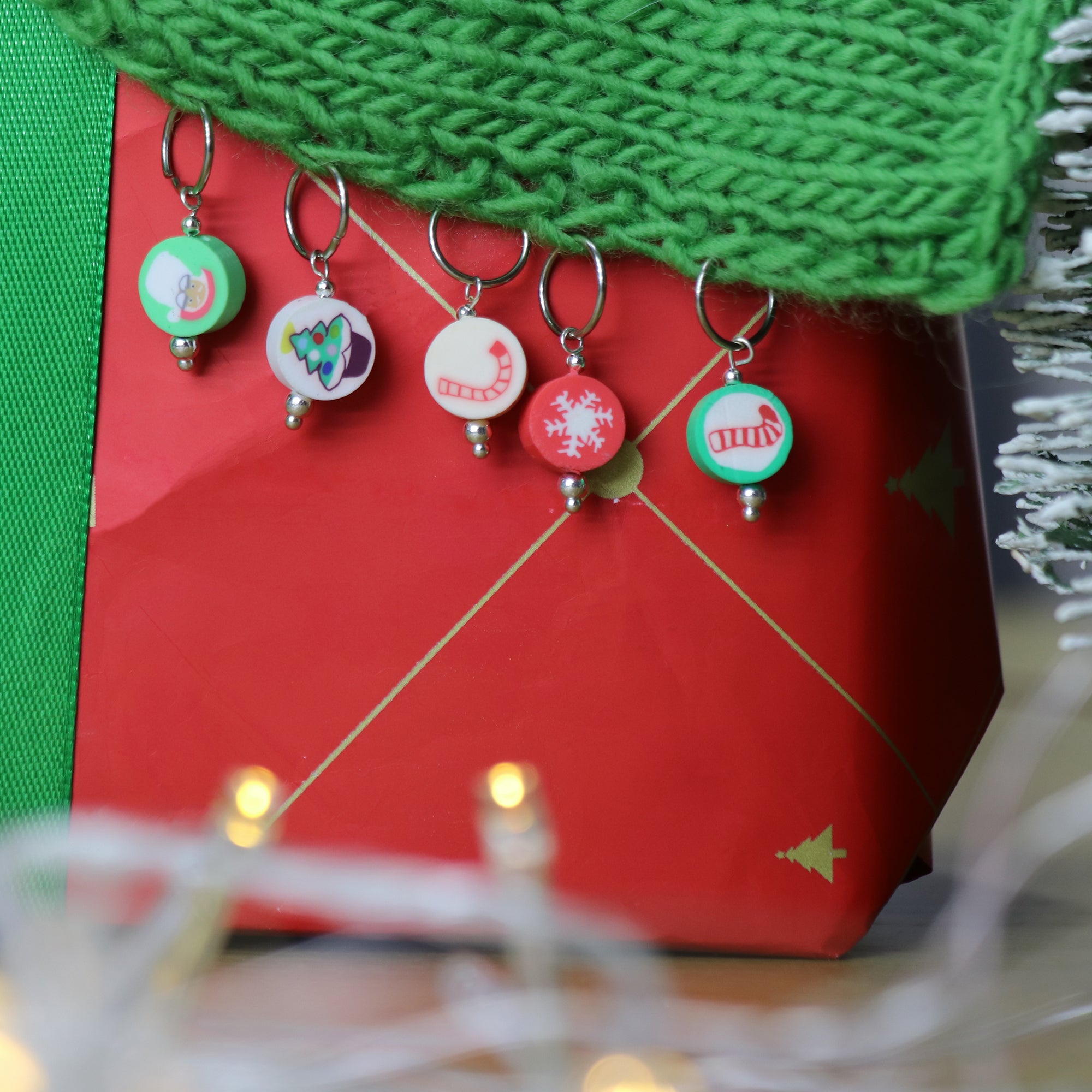 Set of 5 Christmas stitch markers