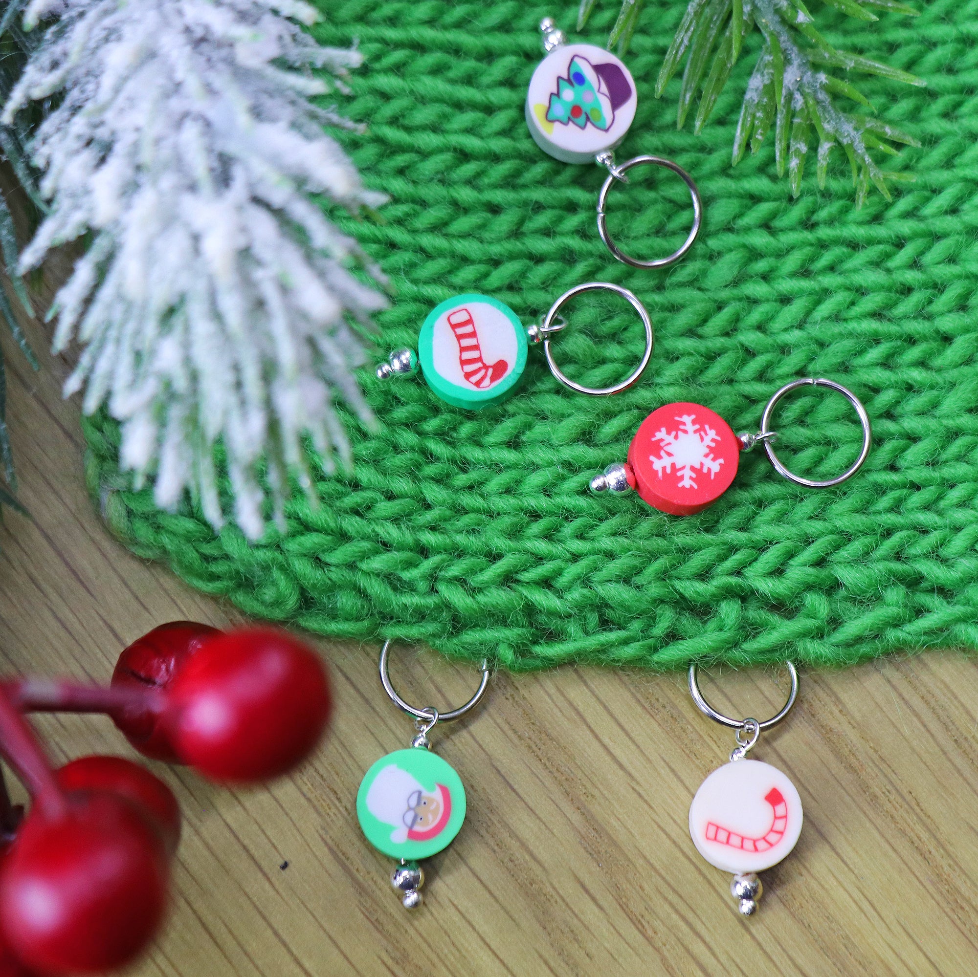 Set of 5 Christmas stitch markers