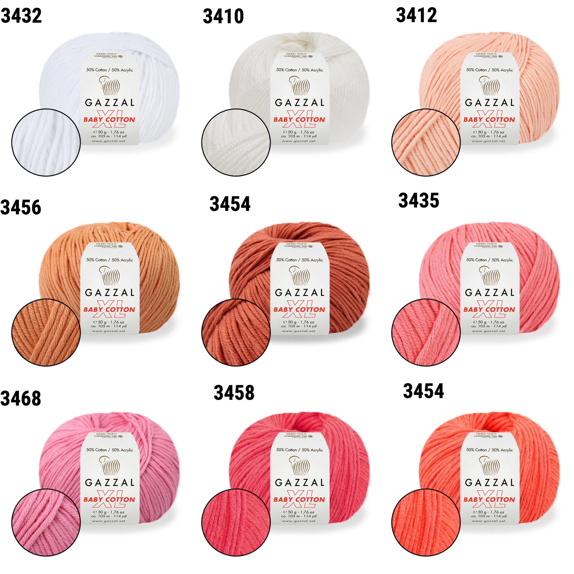 Gazzal Baby Cotton XL, 29 colors, 1.76 oz / 114 yds