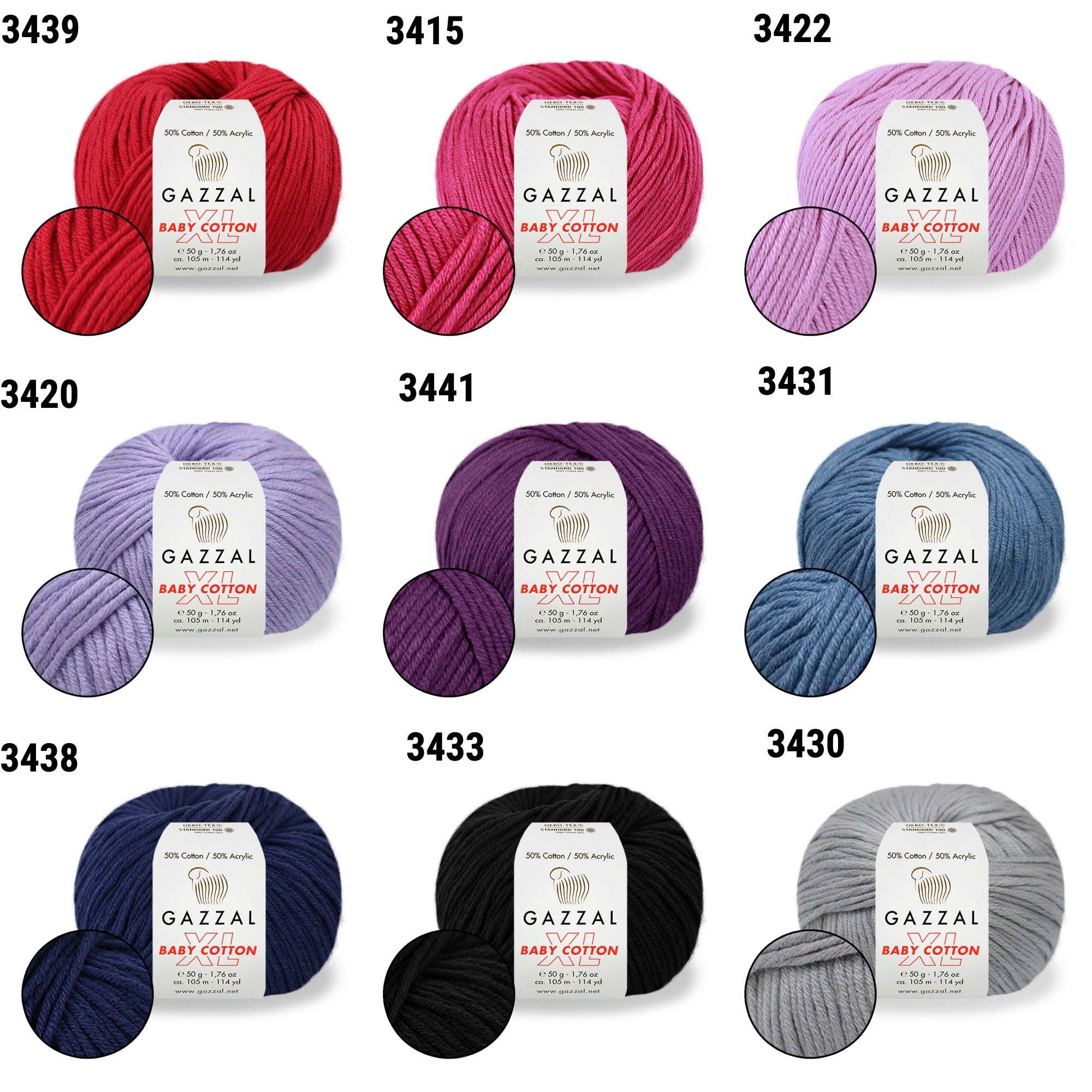 Gazzal Baby Cotton XL, 29 colors, 1.76 oz / 114 yds