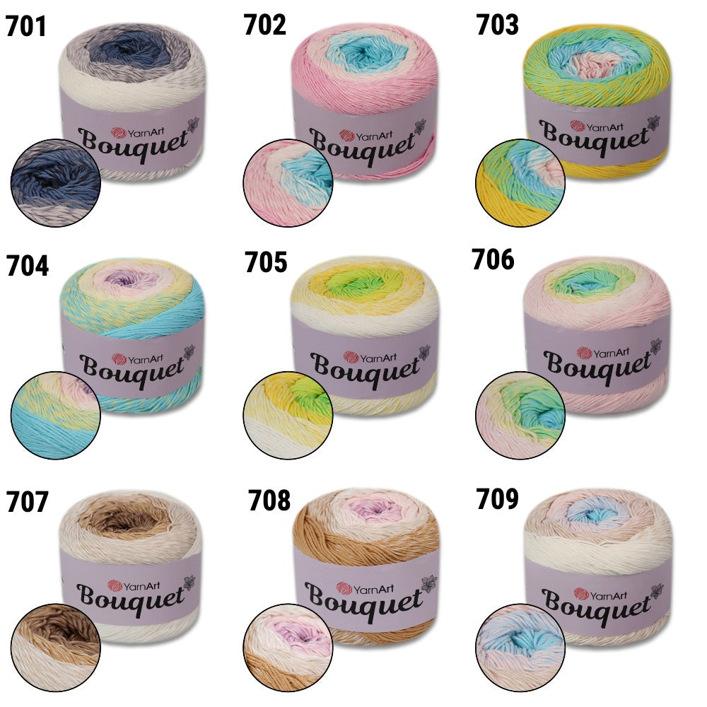 YarnArt Bouquet - Multicolor gradient yarn cake with flower accent
