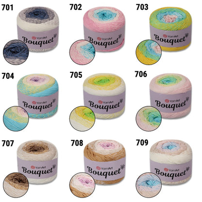 YarnArt Bouquet - Multicolor gradient yarn cake with flower accent