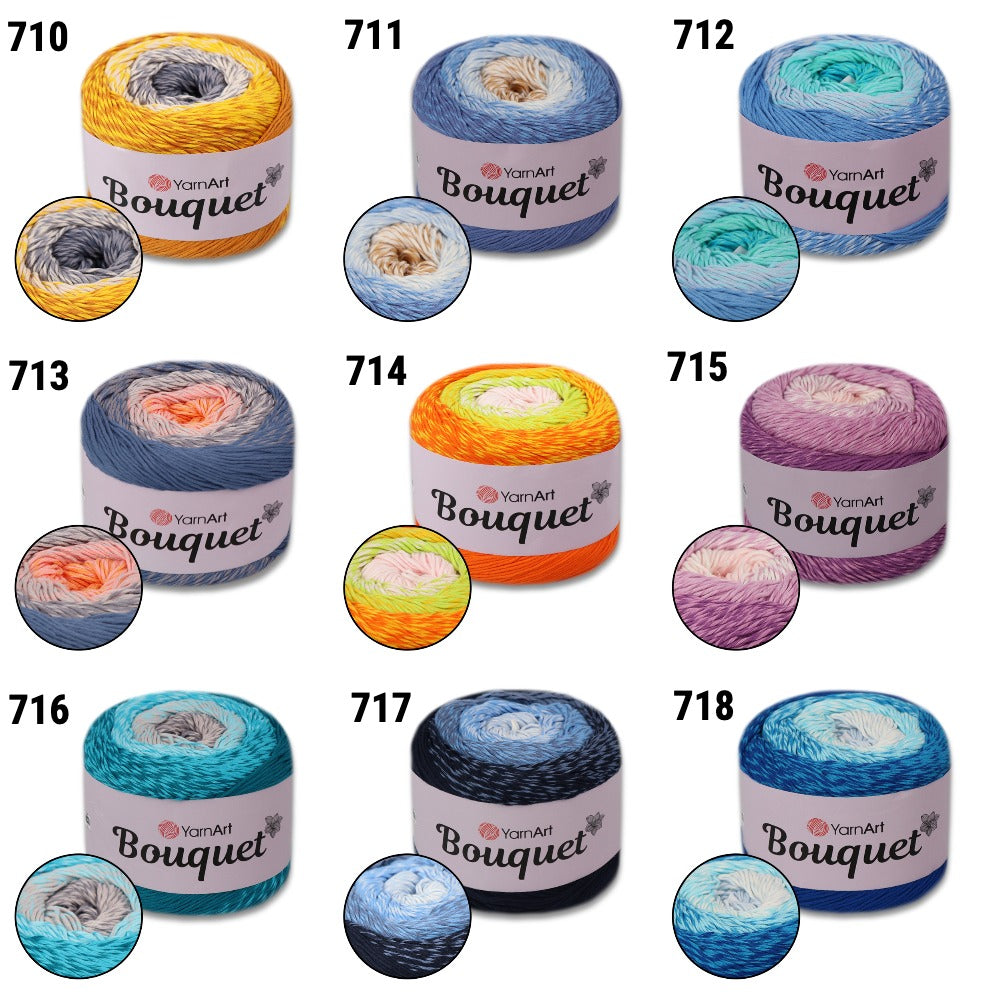 YarnArt Bouquet - Multicolor gradient yarn cake with flower accent