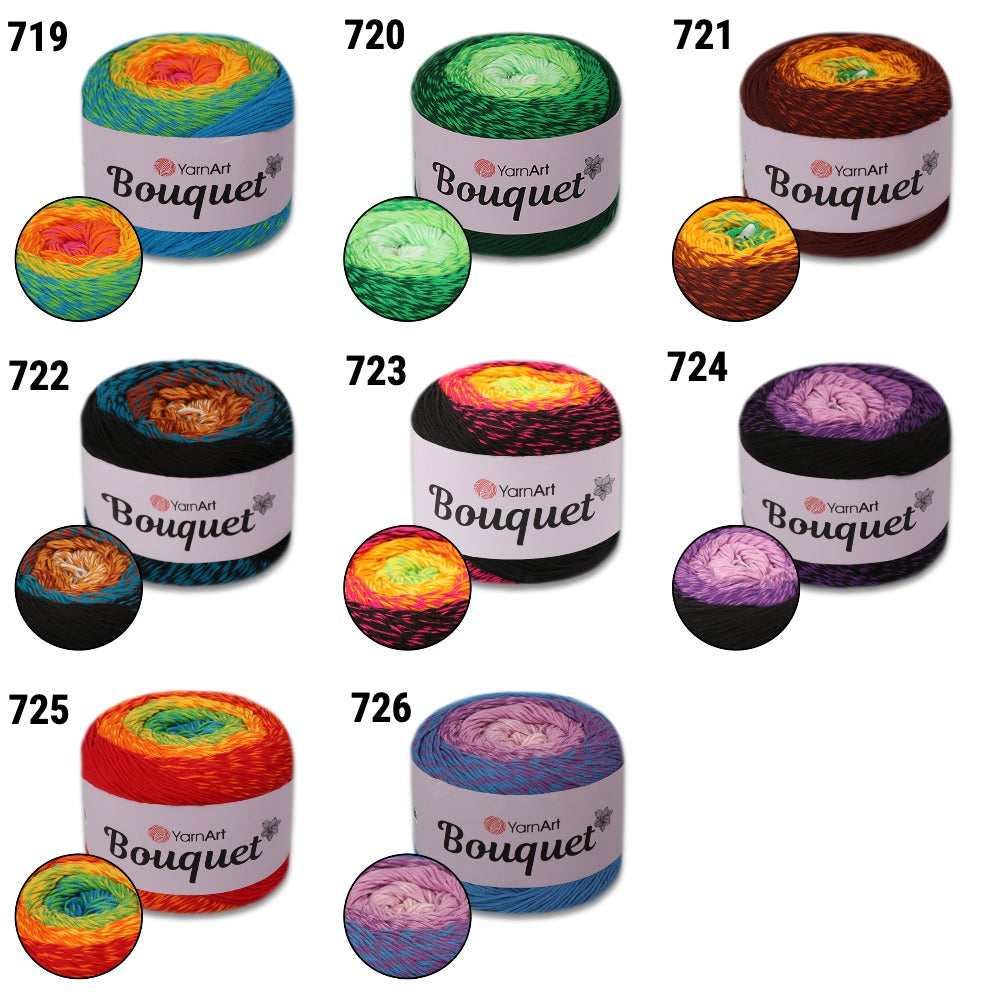 YarnArt Bouquet - Multicolor gradient yarn cake with flower accent