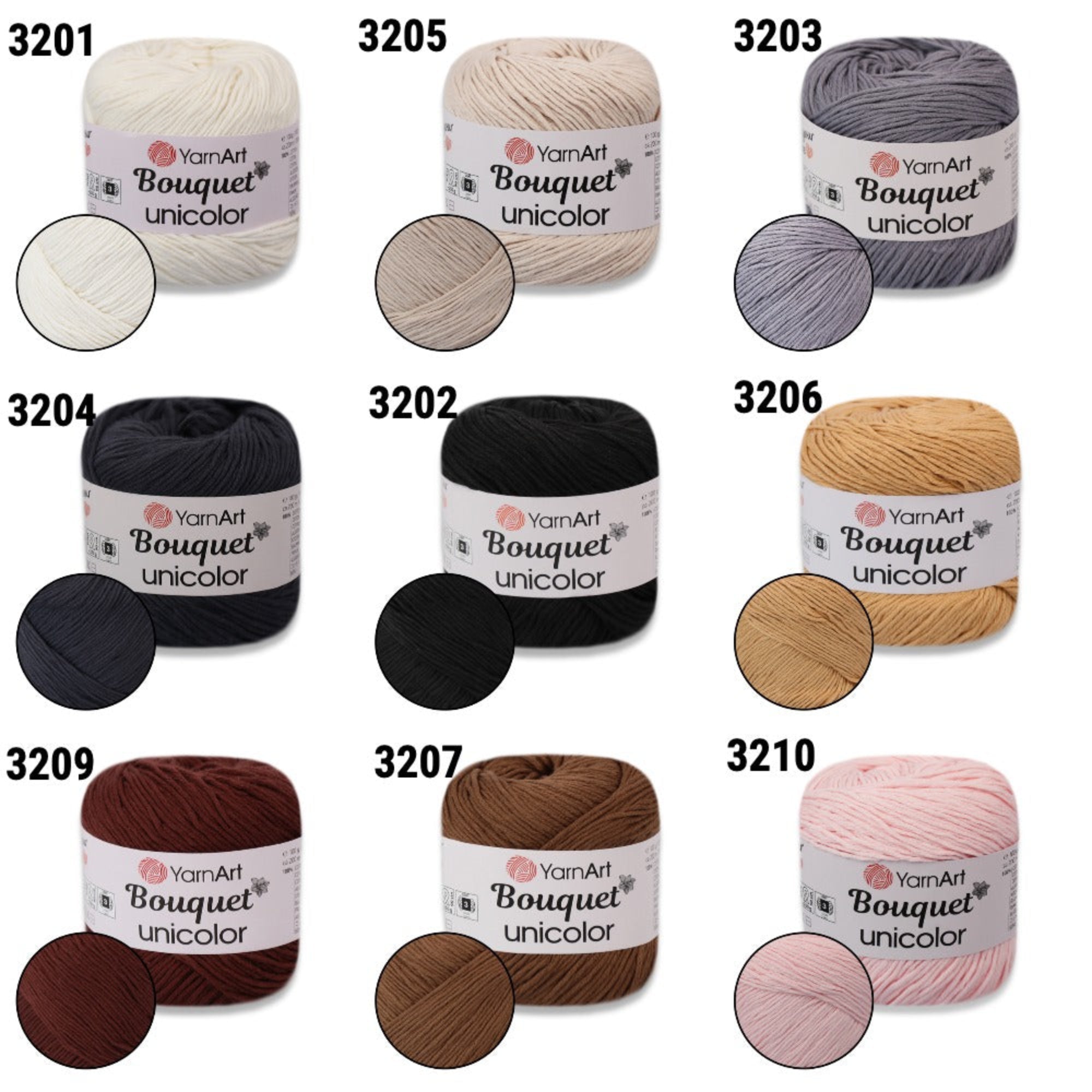 YarnArt Bouquet Unicolor, 27 colors, 3.5 oz / 218 yds