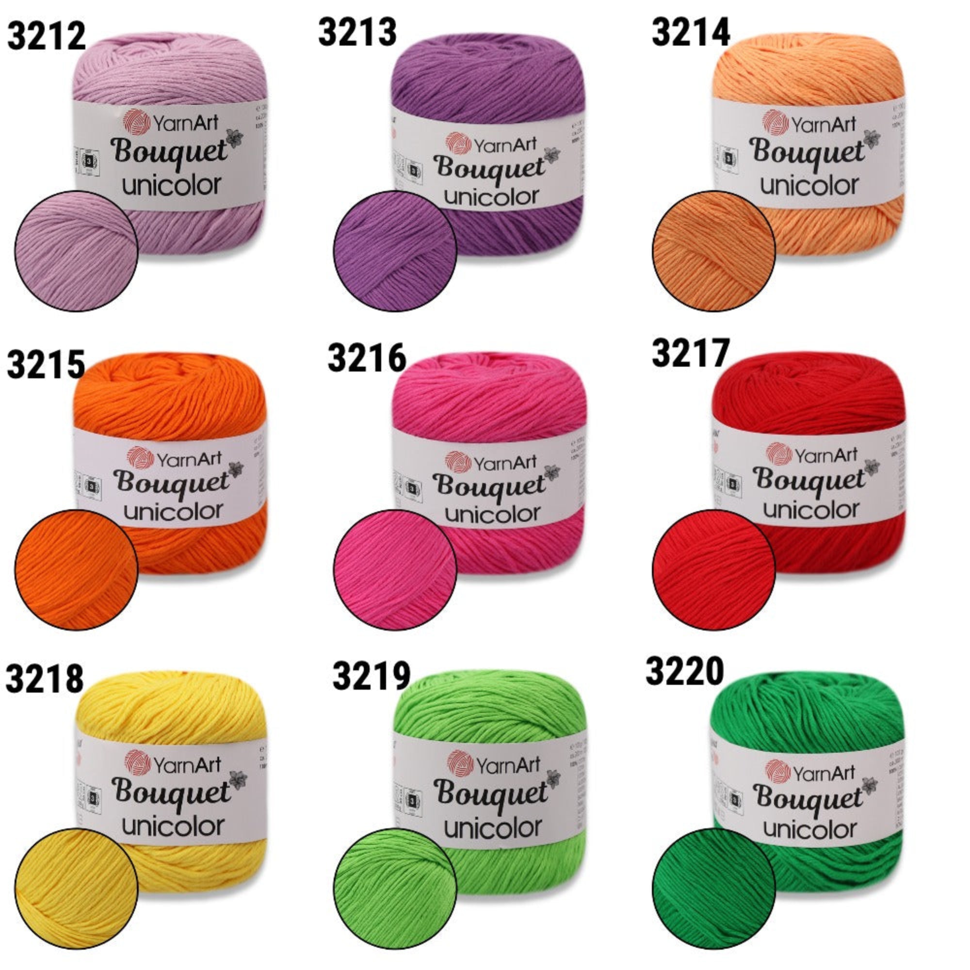 YarnArt Bouquet Unicolor, 27 colors, 3.5 oz / 218 yds