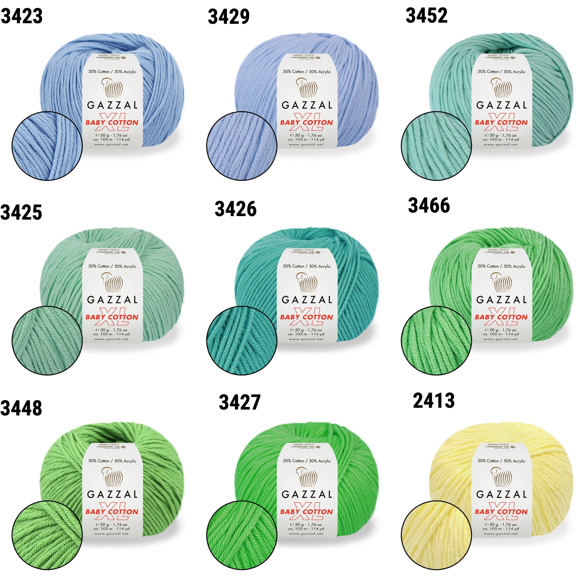 Gazzal Baby Cotton XL, 29 colors, 1.76 oz / 114 yds