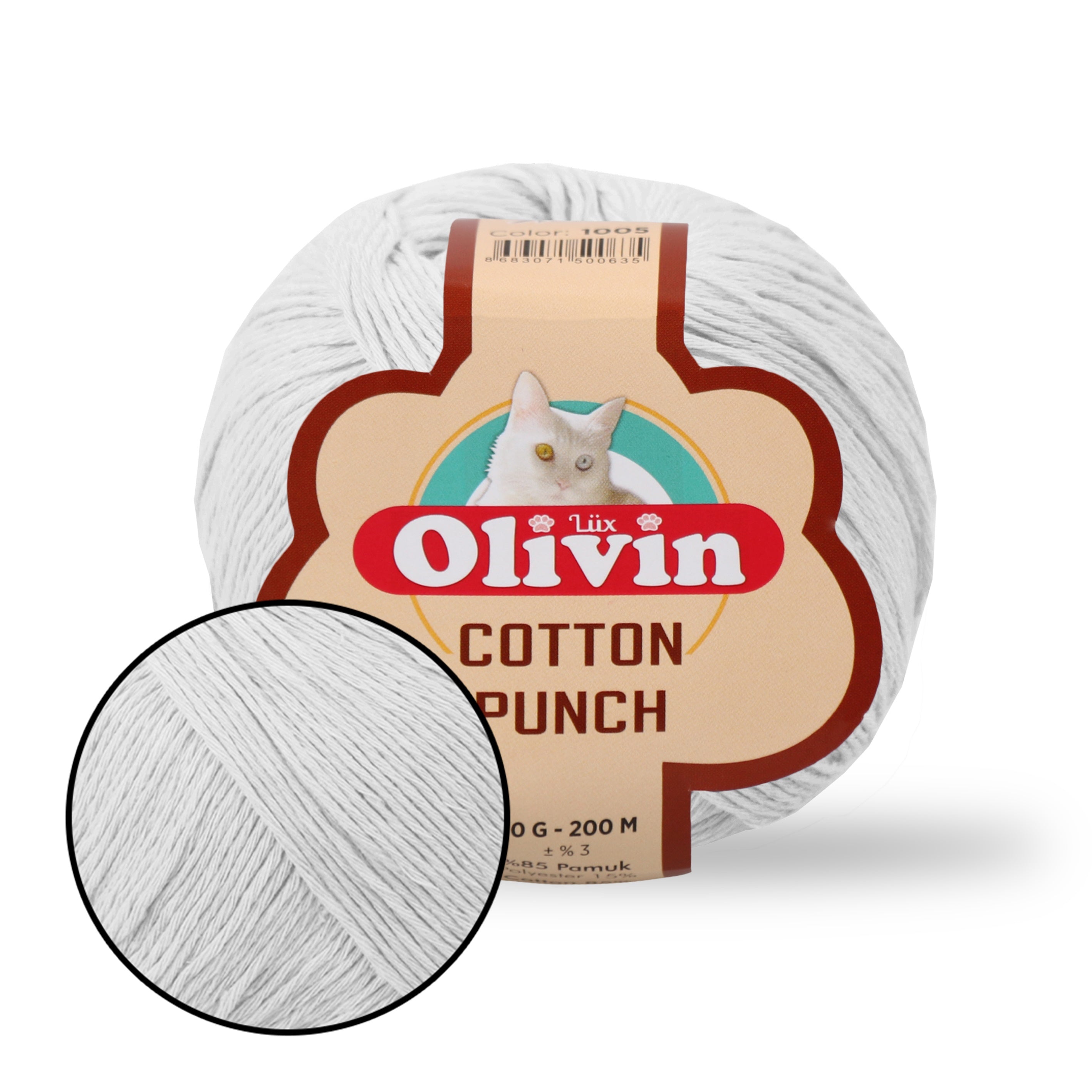 Punch Needle Yarn, Cotton Blend Yarn, 19 Colors, 1.76 oz / 219 yds