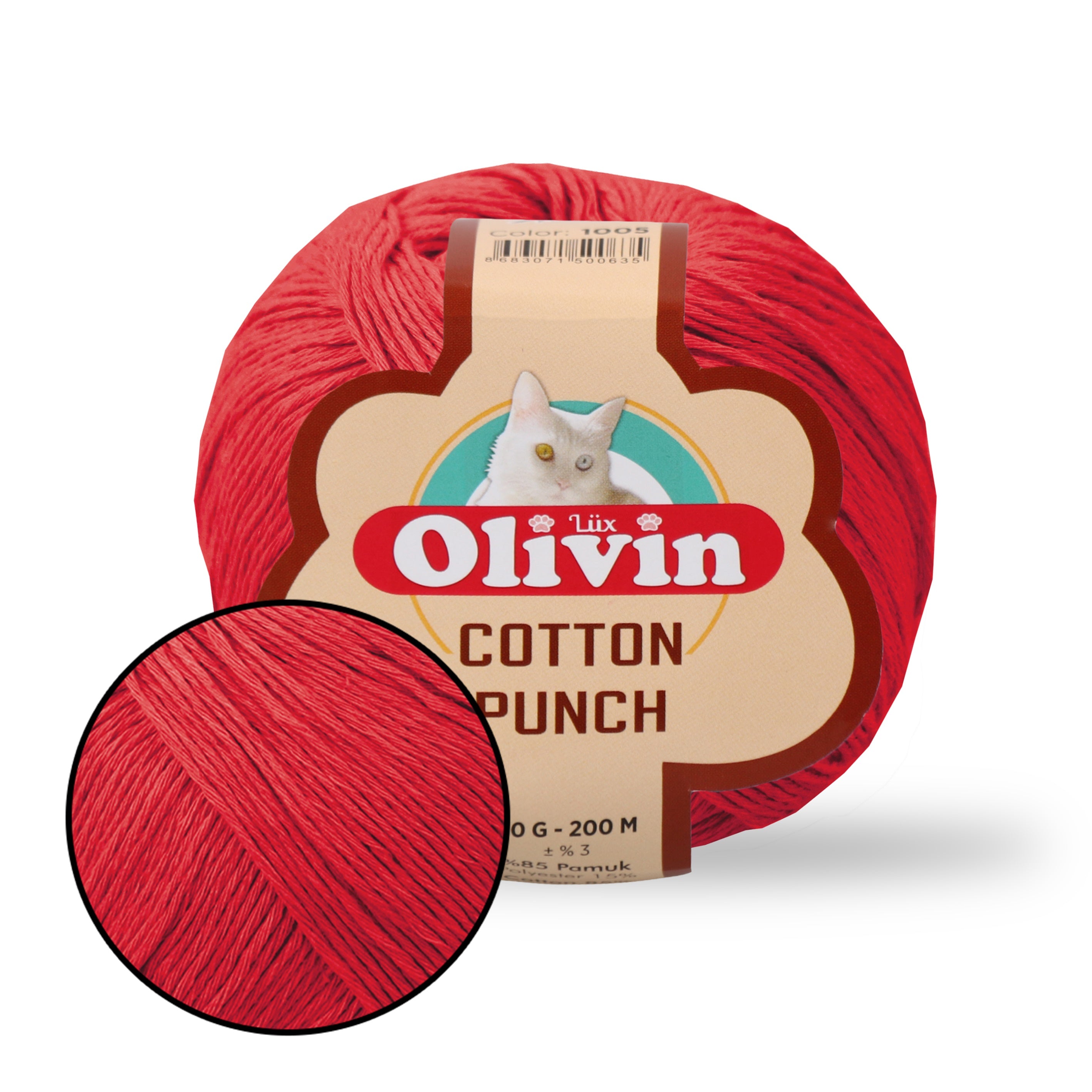 Punch Needle Yarn, Cotton Blend Yarn, 19 Colors, 1.76 oz / 219 yds