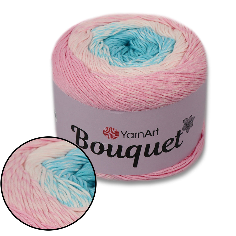 YarnArt Bouquet - Multicolor gradient yarn cake with flower accent