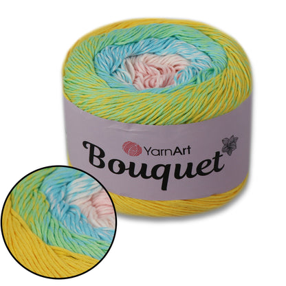 YarnArt Bouquet - Multicolor gradient yarn cake with flower accent