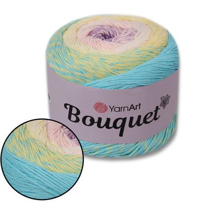 YarnArt Bouquet - Multicolor gradient yarn cake with flower accent