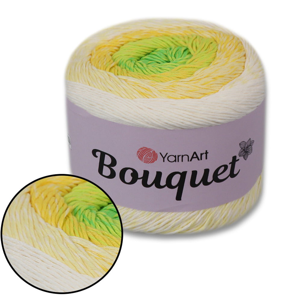 YarnArt Bouquet - Multicolor gradient yarn cake with flower accent