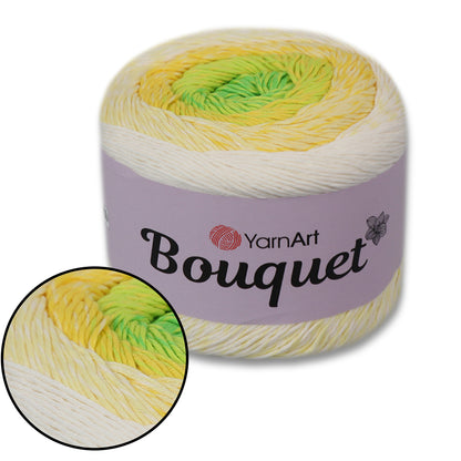 YarnArt Bouquet - Multicolor gradient yarn cake with flower accent
