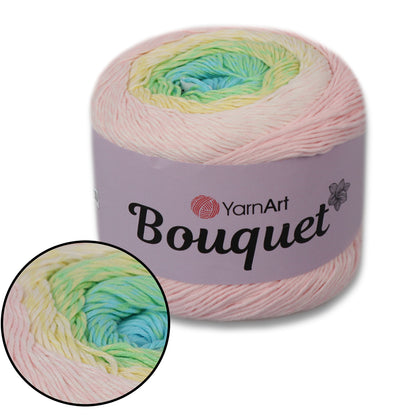 YarnArt Bouquet - Multicolor gradient yarn cake with flower accent