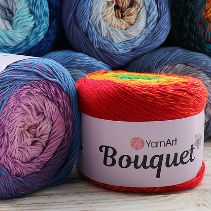 YarnArt Bouquet - Multicolor gradient yarn cake with flower accent