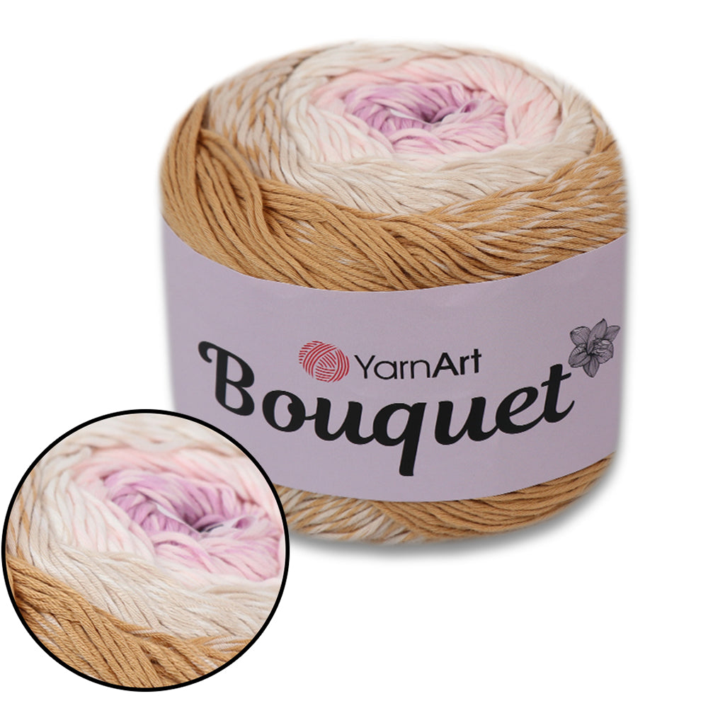 YarnArt Bouquet - Multicolor gradient yarn cake with flower accent