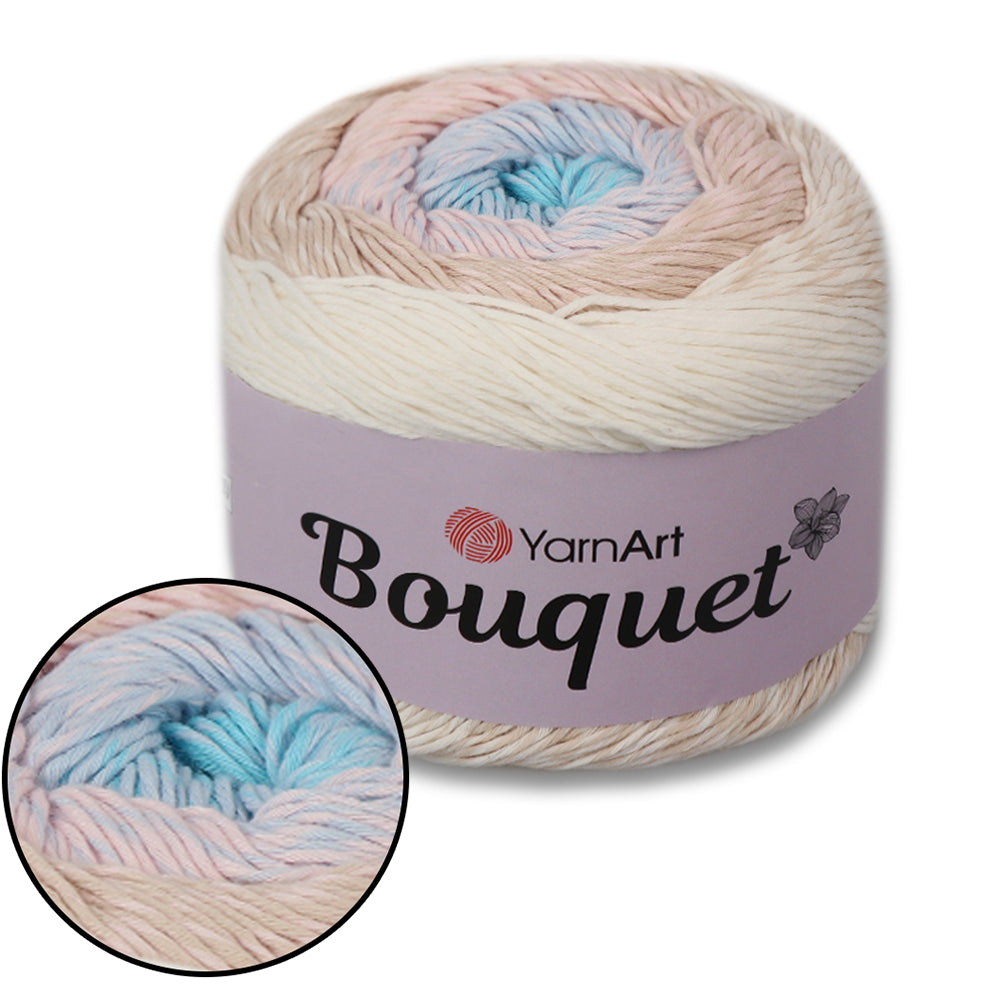 YarnArt Bouquet - Multicolor gradient yarn cake with flower accent