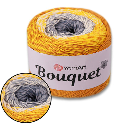YarnArt Bouquet - Multicolor gradient yarn cake with flower accent