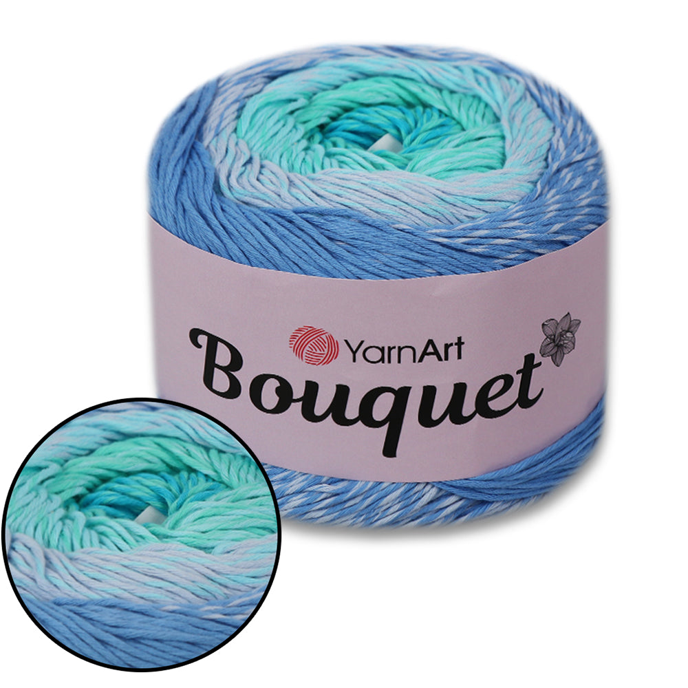 YarnArt Bouquet - Multicolor gradient yarn cake with flower accent