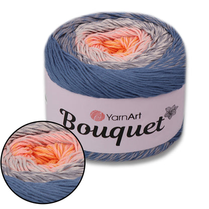 YarnArt Bouquet - Multicolor gradient yarn cake with flower accent