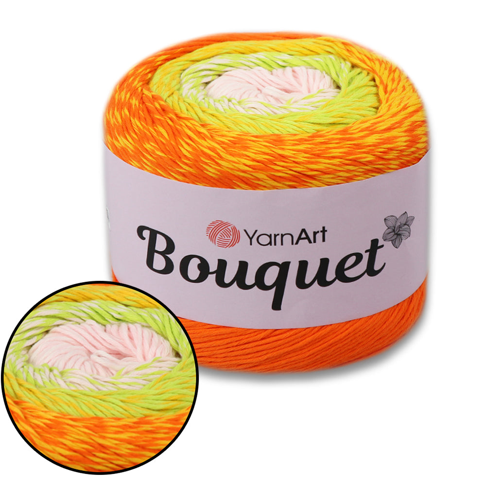 YarnArt Bouquet - Multicolor gradient yarn cake with flower accent