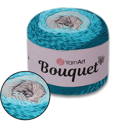 YarnArt Bouquet - Multicolor gradient yarn cake with flower accent