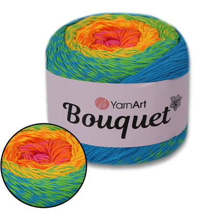 YarnArt Bouquet - Multicolor gradient yarn cake with flower accent
