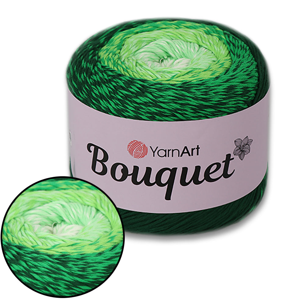 YarnArt Bouquet - Multicolor gradient yarn cake with flower accent