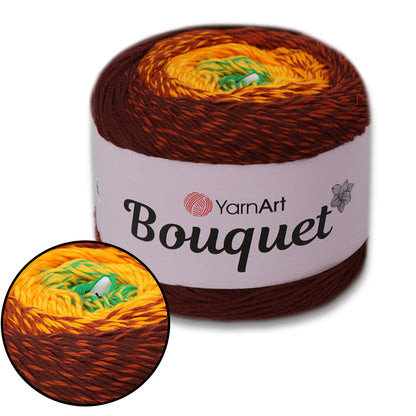 YarnArt Bouquet - Multicolor gradient yarn cake with flower accent