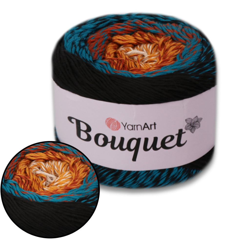 YarnArt Bouquet - Multicolor gradient yarn cake with flower accent