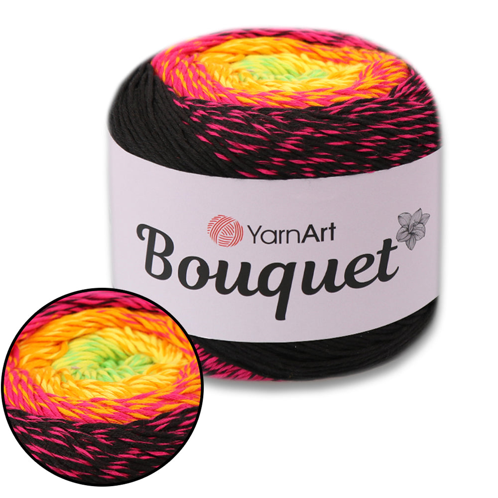 YarnArt Bouquet - Multicolor gradient yarn cake with flower accent