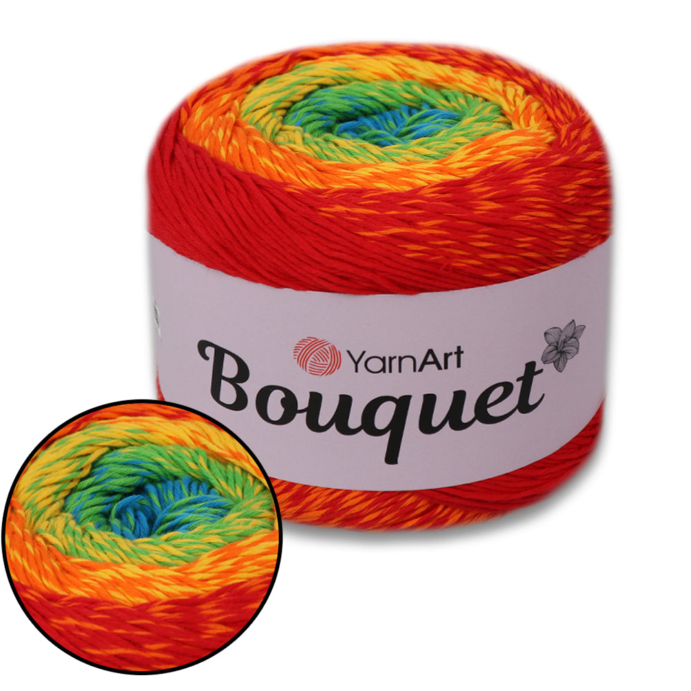 YarnArt Bouquet - Multicolor gradient yarn cake with flower accent