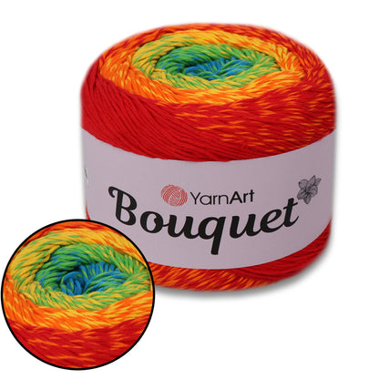 YarnArt Bouquet - Multicolor gradient yarn cake with flower accent