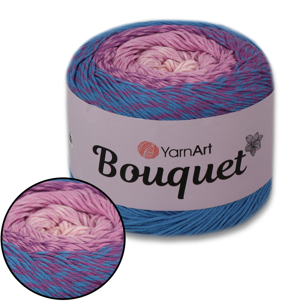 YarnArt Bouquet - Multicolor gradient yarn cake with flower accent