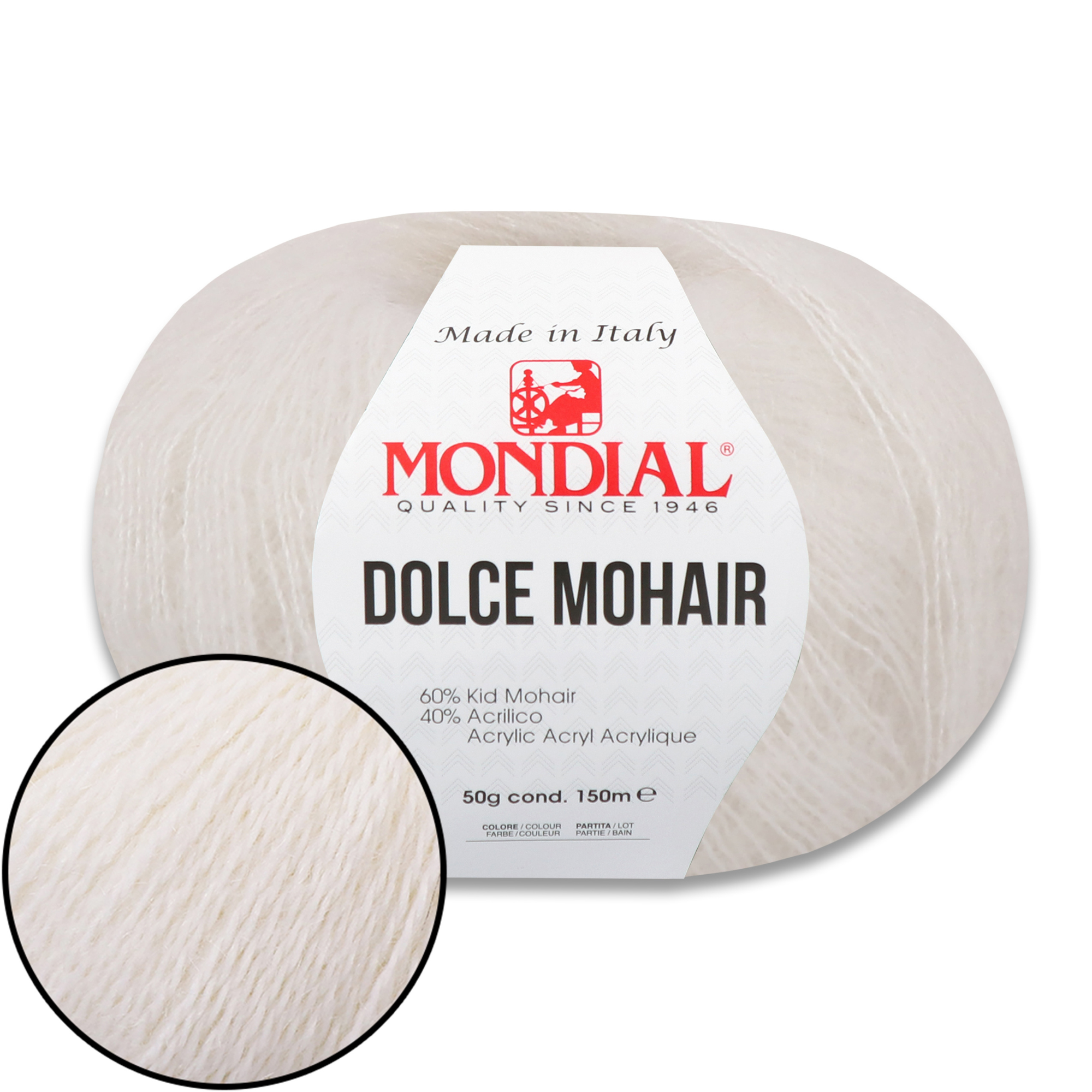Mondial Dolce Mohair, 27 colors, 1.76 oz / 164 yds