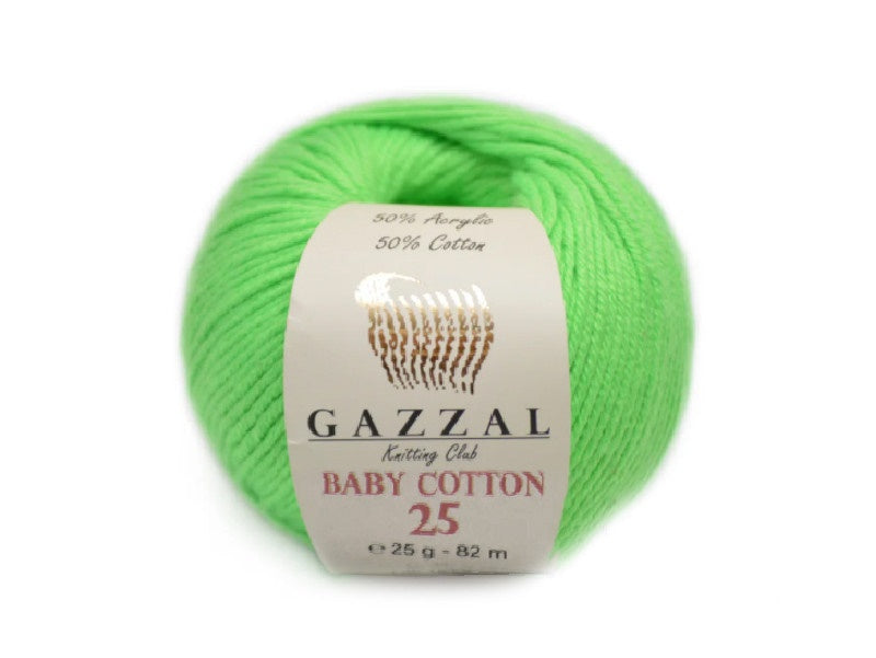 Gazzal Baby Cotton 25, 24 colors, 0.88 oz / 90 yards