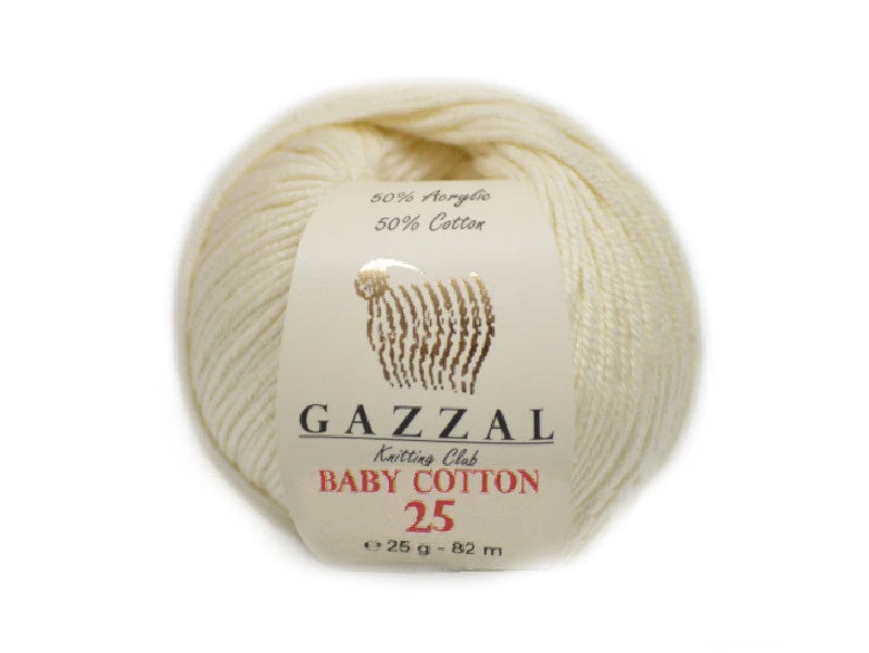 Gazzal Baby Cotton 25, 24 colors, 0.88 oz / 90 yards