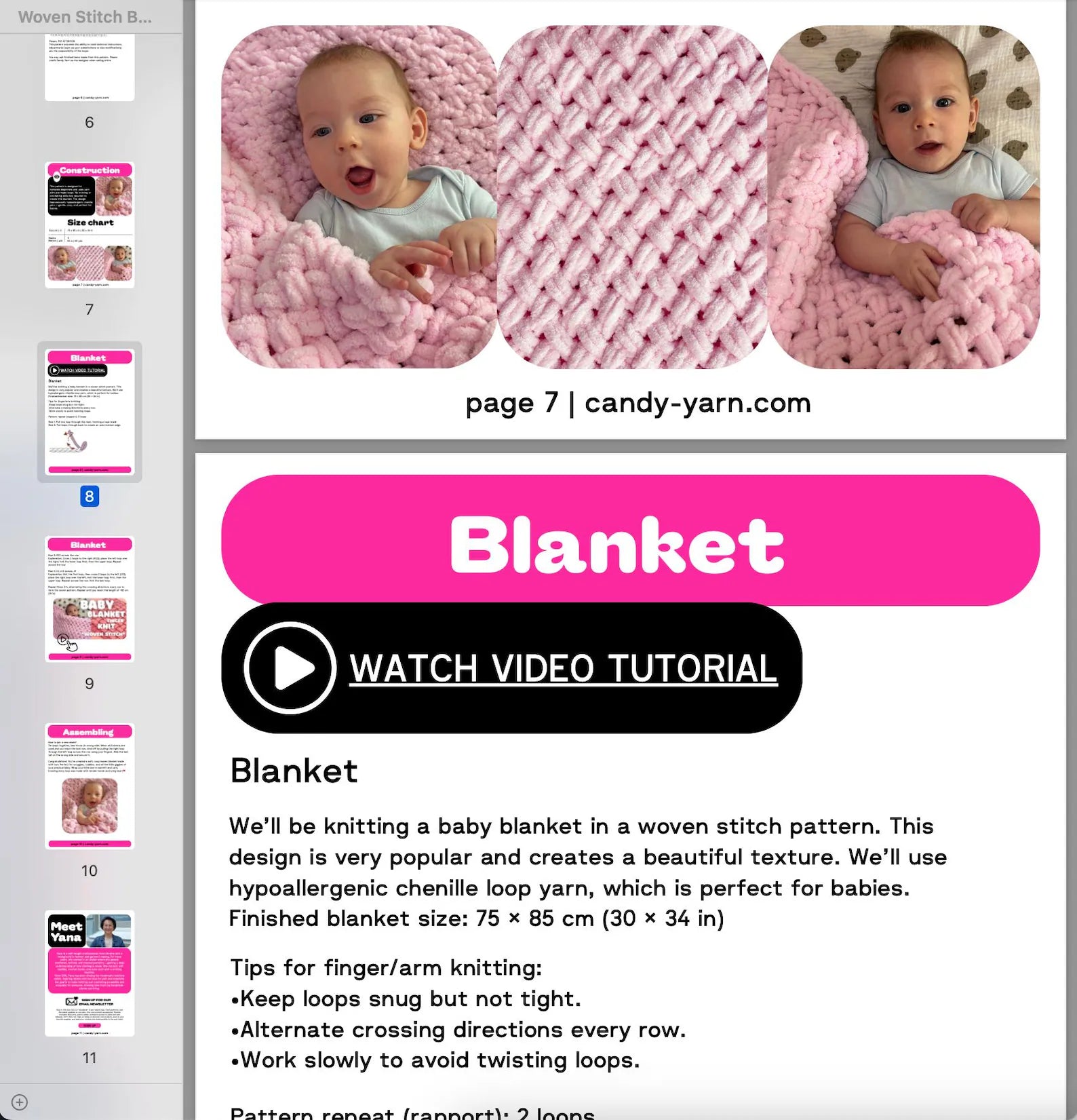 BABY BLANKET Finger Knit Pattern (skill level Beginner)