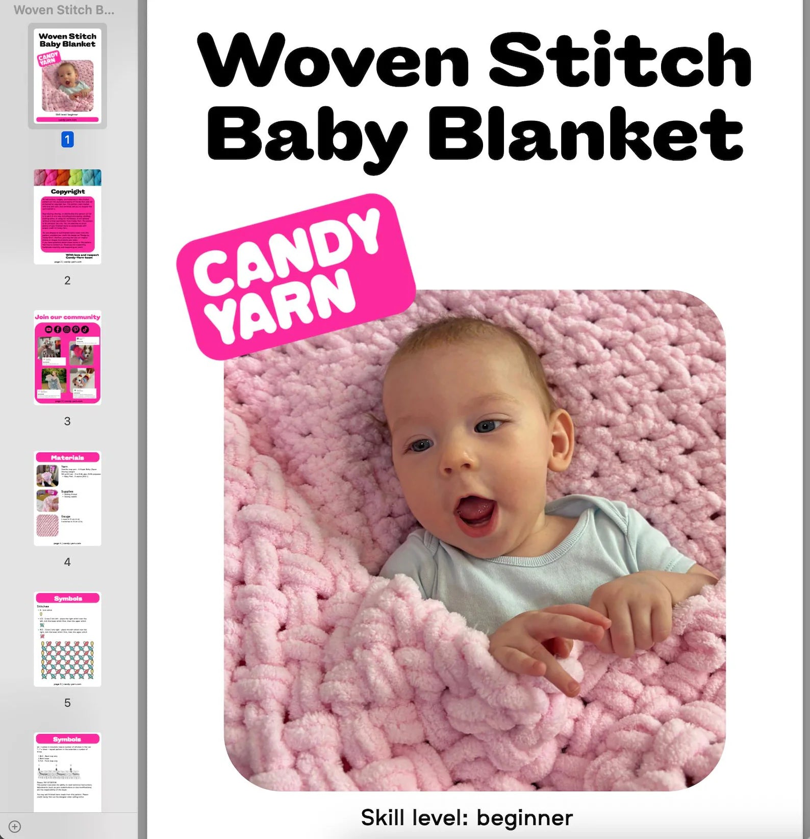 BABY BLANKET Finger Knit Pattern (skill level Beginner)