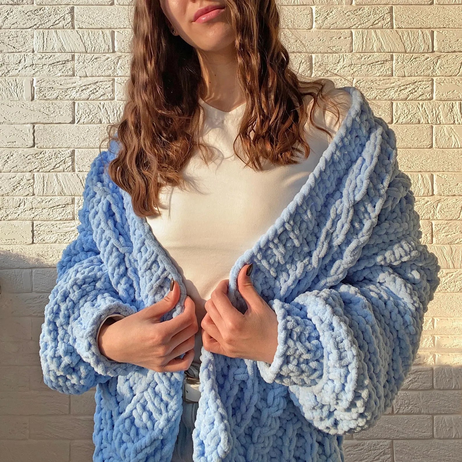 Finger Knit Cable Cardigan Knitting Kit  (skill level Advanced)