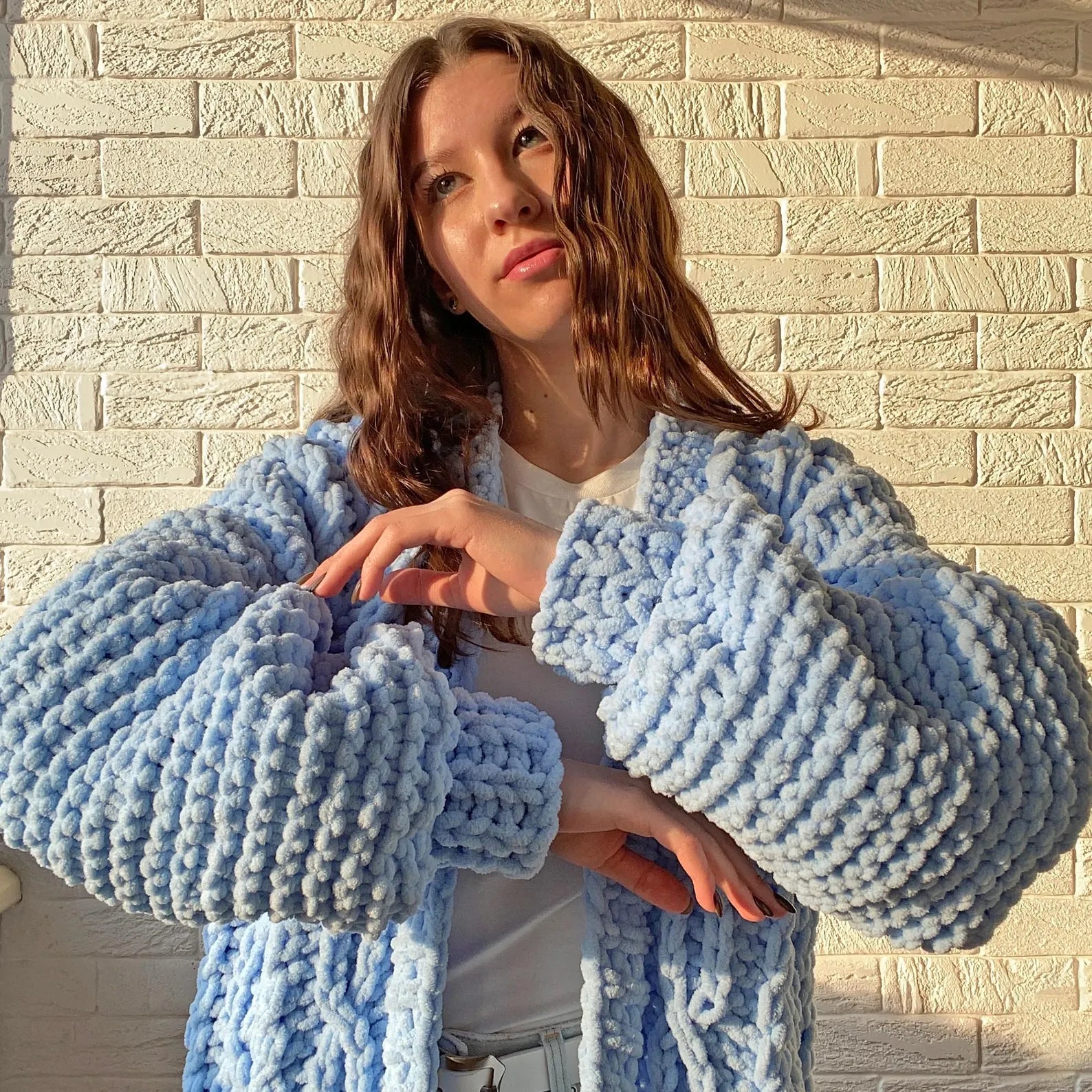 Finger Knit Cable Cardigan Knitting Kit  (skill level Advanced)