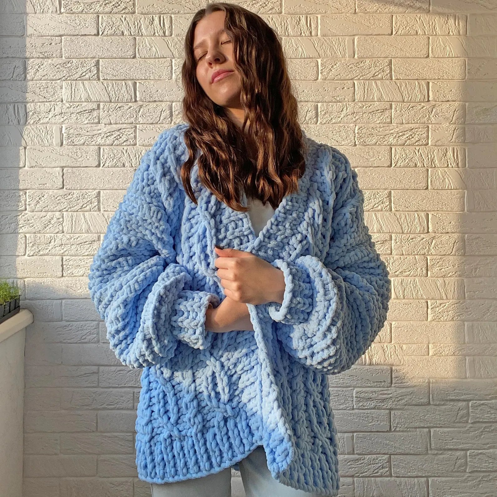 Finger Knit Cable Cardigan Knitting Kit  (skill level Advanced)