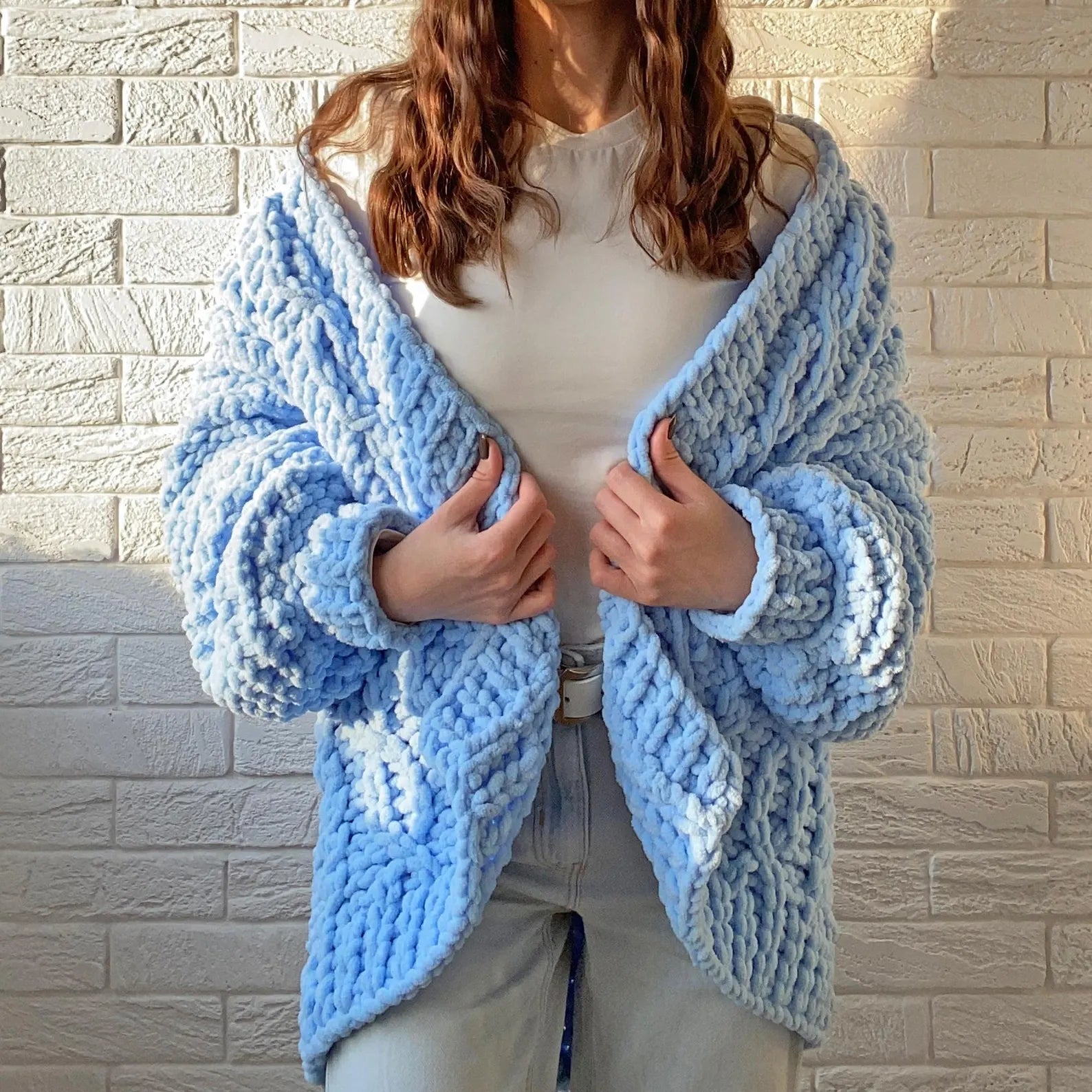 Finger Knit Cable Cardigan Knitting Kit  (skill level Advanced)